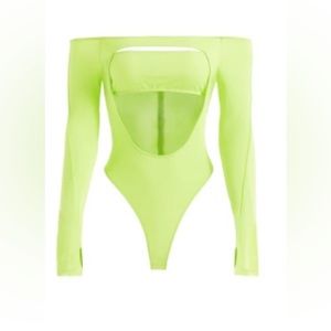 The Mugler H&M Cut Out Bodysuit in Acid Green